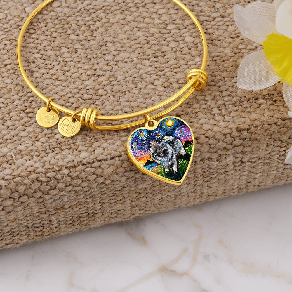 Keeshond Starry Night Heart Bangle Bracelet