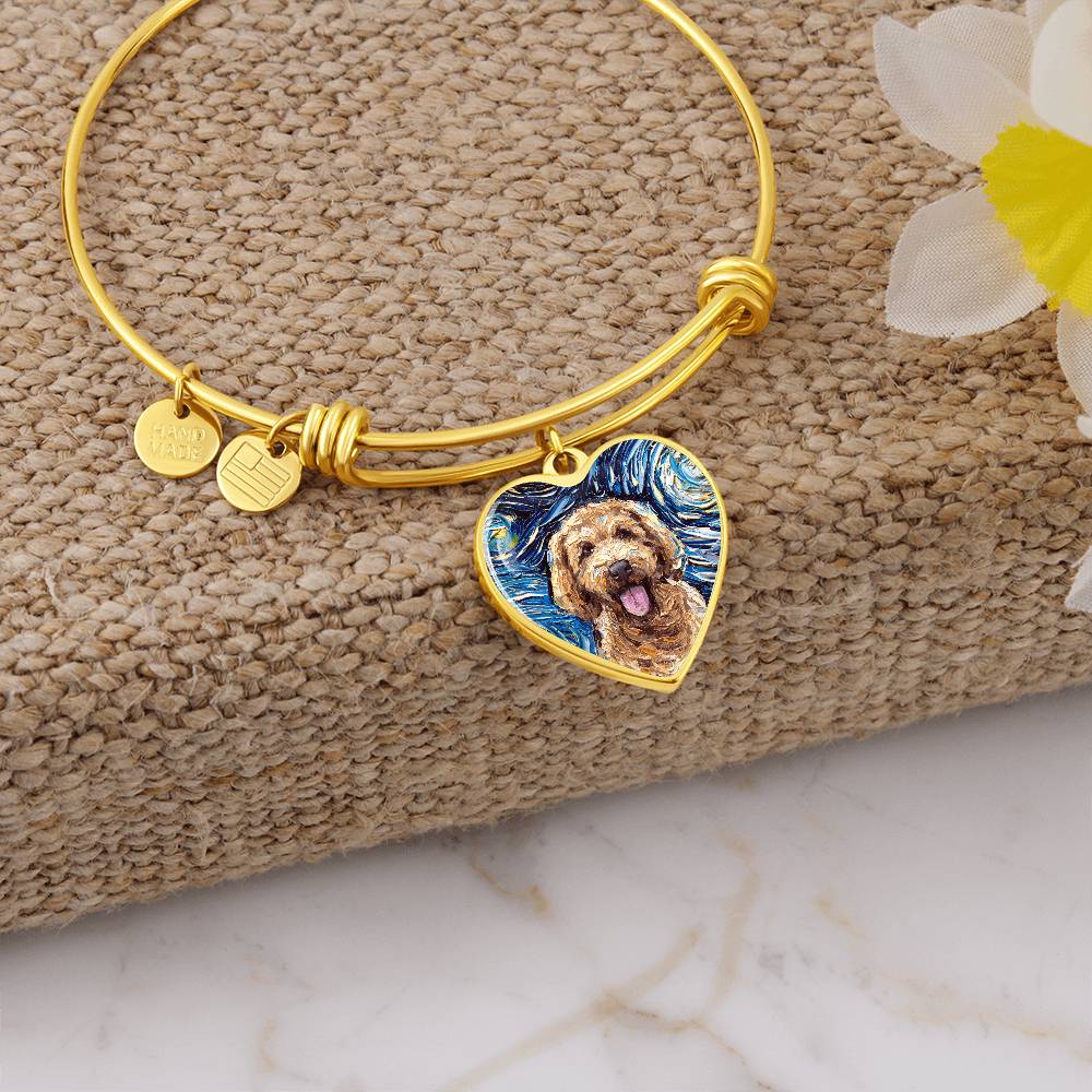 Goldendoodle portrait Starry Night Heart Bangle Bracelet