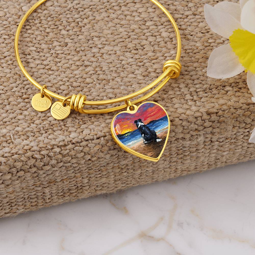 Beach Days - Border Collie Heart Bangle Bracelet