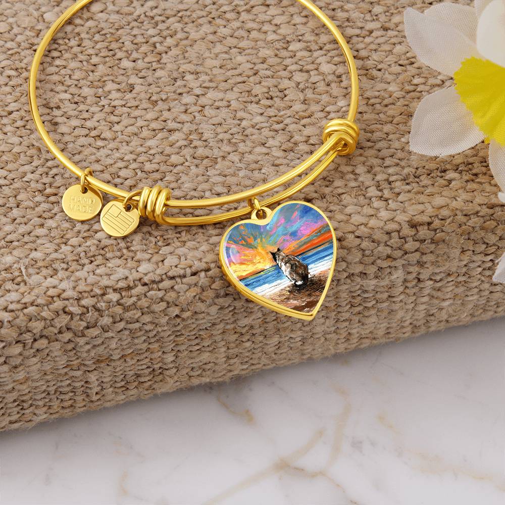 Beach Days - Snowshoe Cat Starry Night Heart Bangle Bracelet