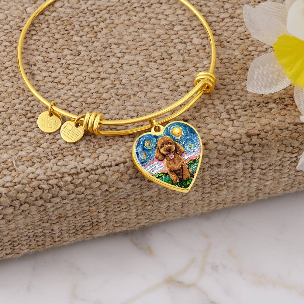 Apricot Poodle Puppy Starry Night Heart Bangle Bracelet