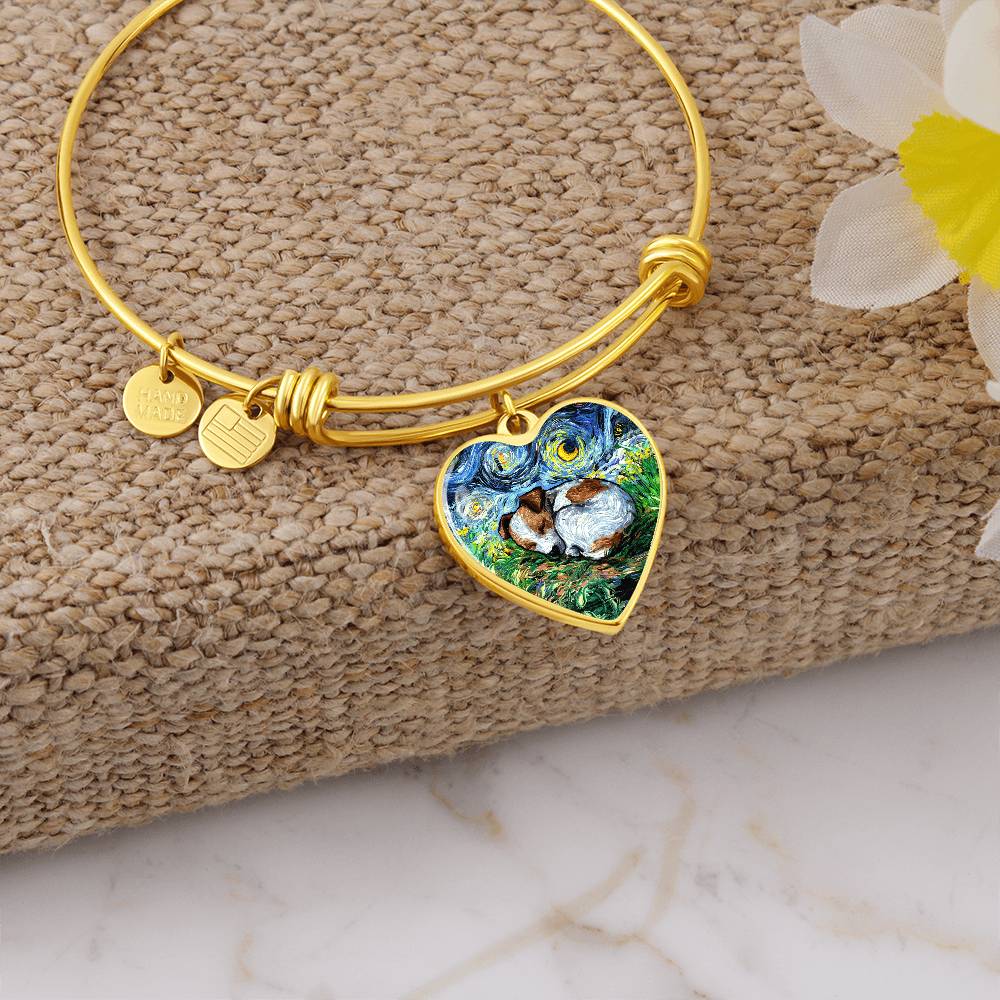 Sleeping Jack Russell Terrier Starry Night Heart Bangle Bracelet