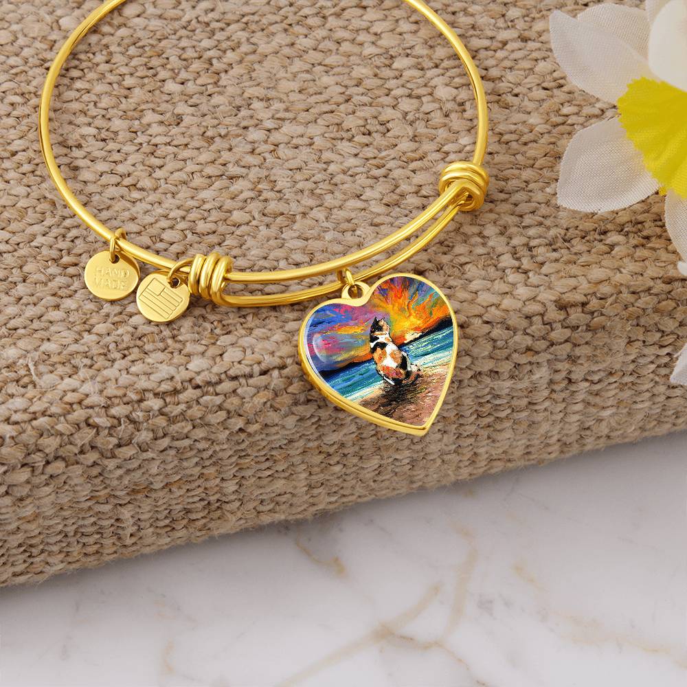 Beach Days - Calico Cat Heart Bangle Bracelet
