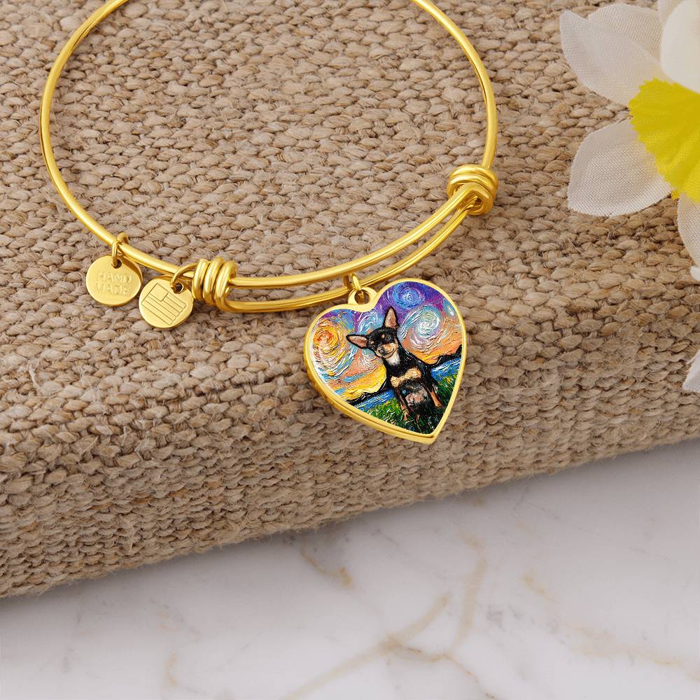 Black and Tan Chihuahua Starry Night Heart Bangle