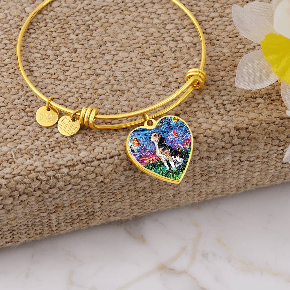 Beagle Starry Night Heart Bangle Bracelet