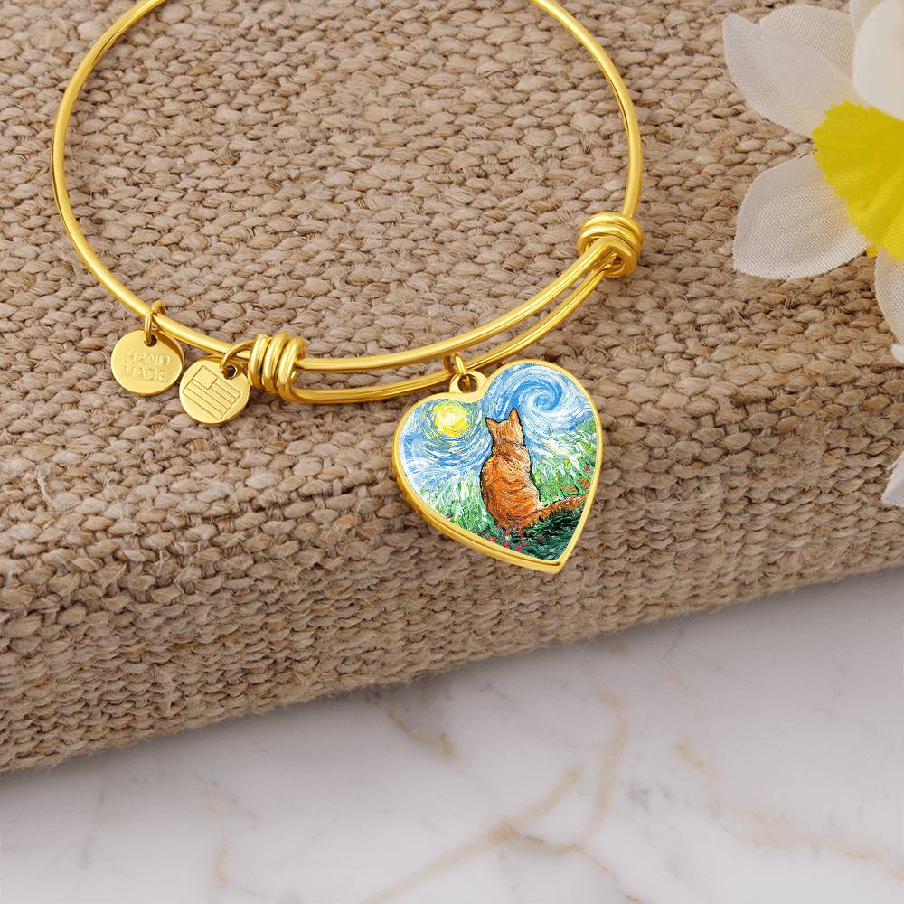 Orange Cat Spring Starry Night Heart Bangle