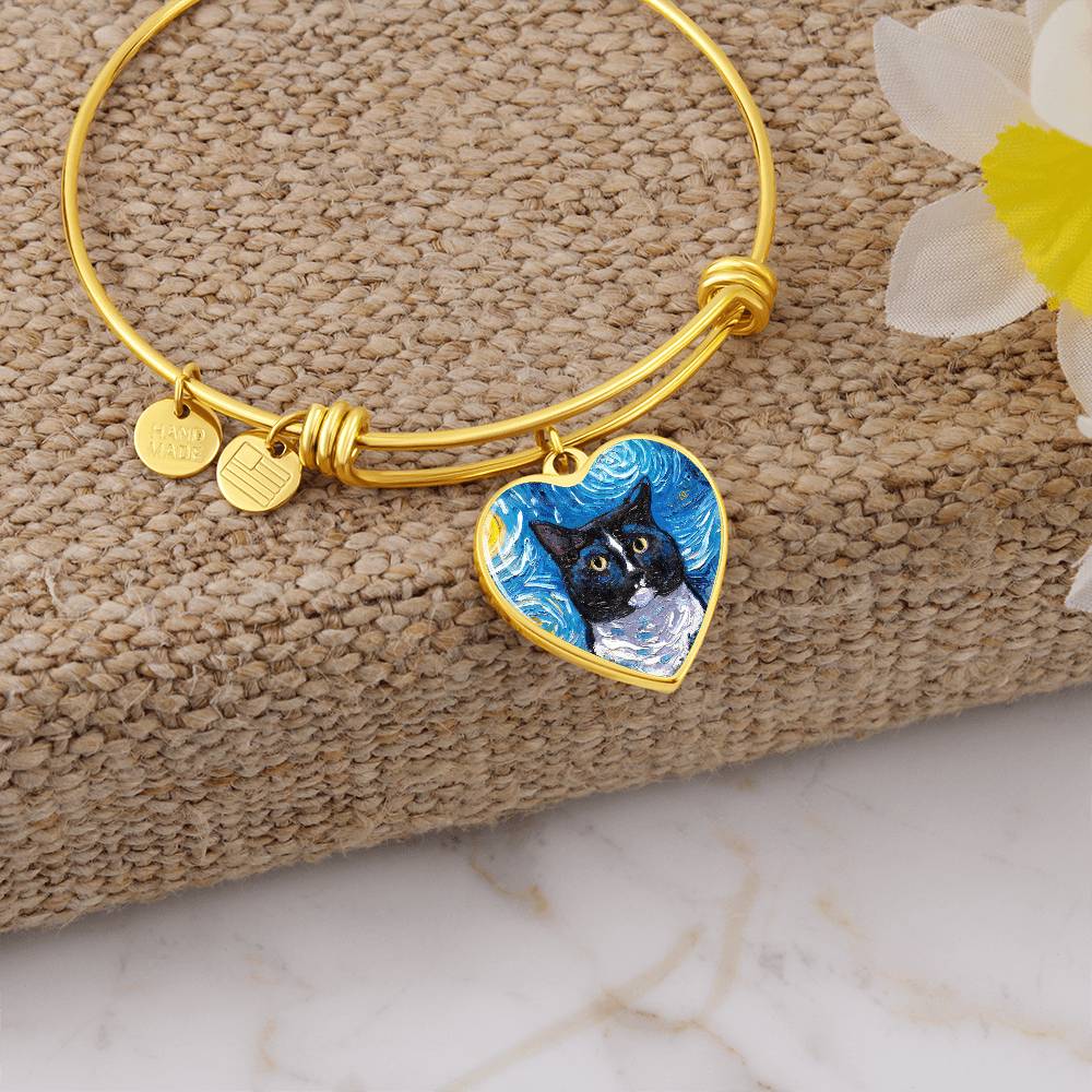 Tuxedo Cat Portrait Heart Bracelet