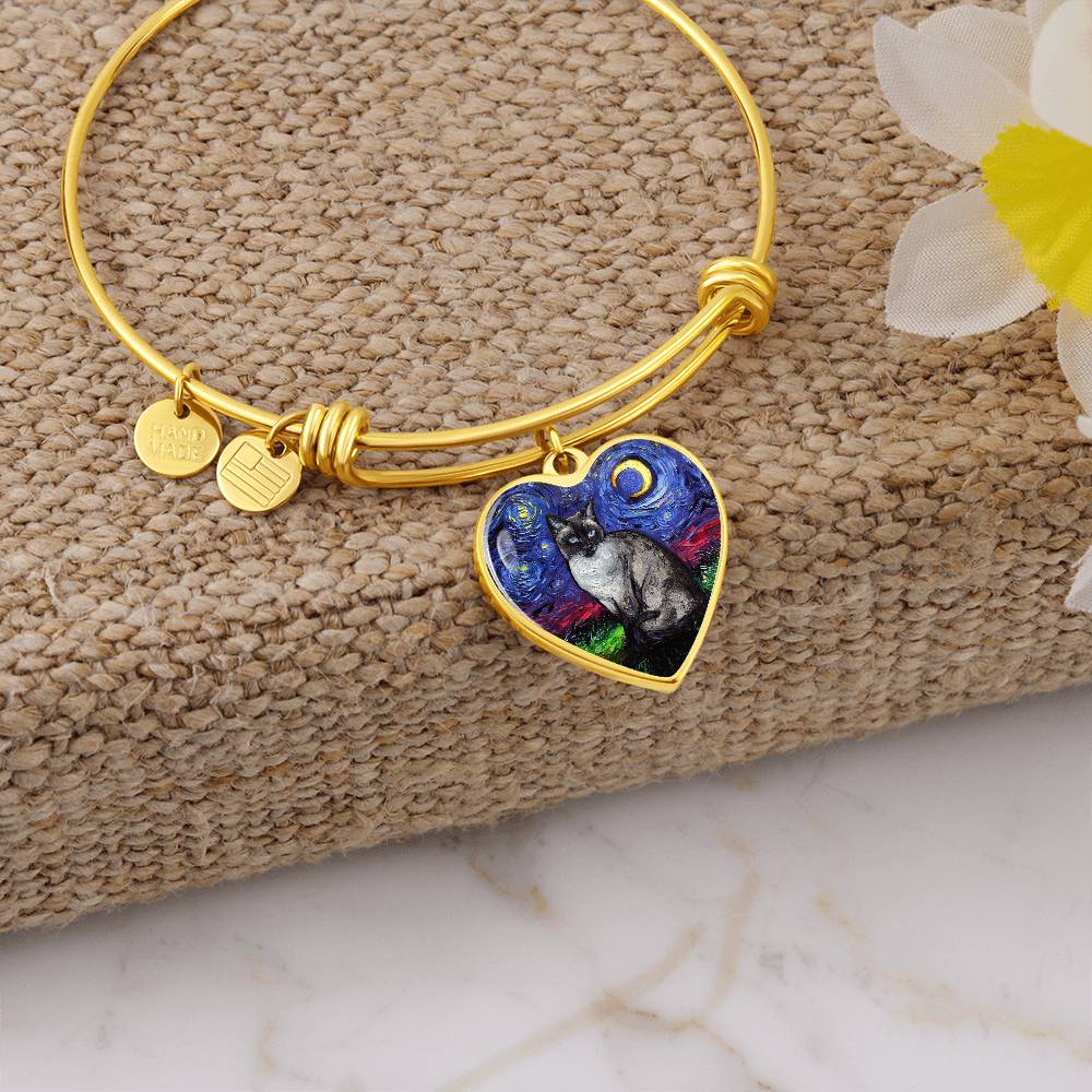 Siamese Cat Starry Night Heart Necklace