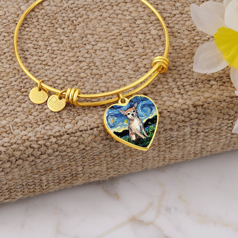 Chihuahua Starry Night Heart Bangle Bracelet