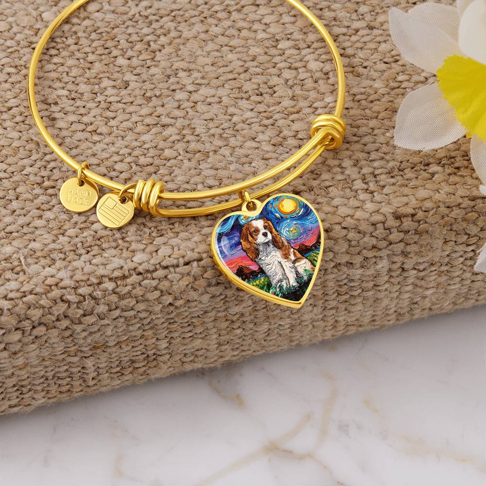 Blenheim Spaniel Starry Night Heart Bangle Bracelet