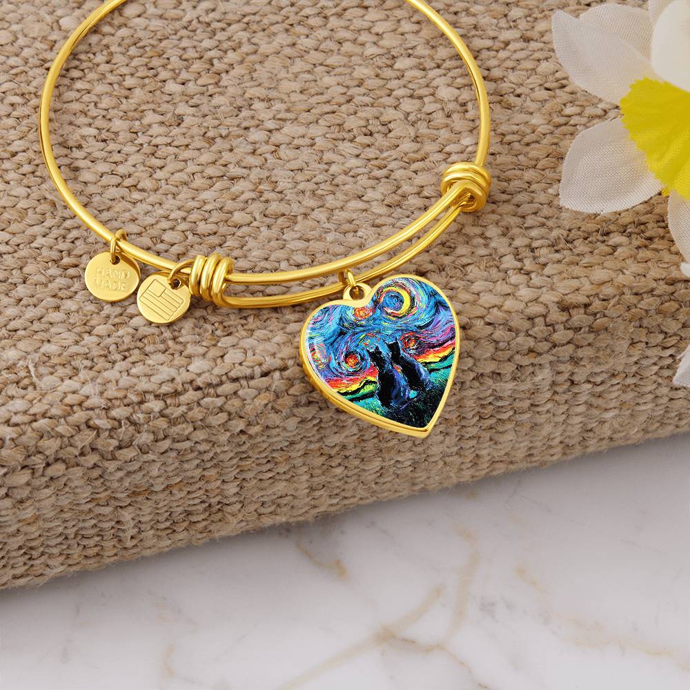 van Gogh's Cats Starry Night Heart Bangle Bracelet