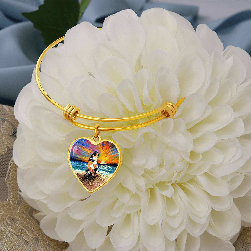 Beach Days - Calico Cat Heart Bangle Bracelet