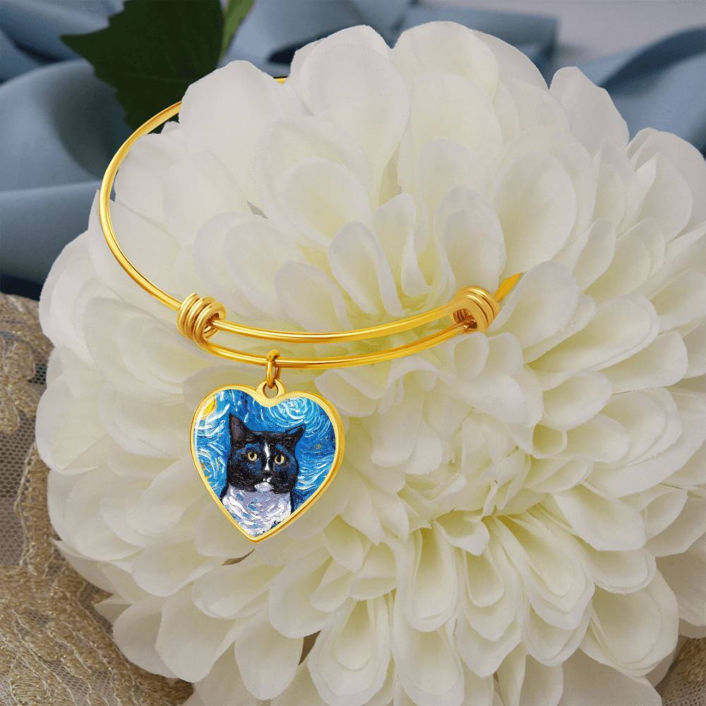 Tuxedo Cat Portrait Heart Bracelet