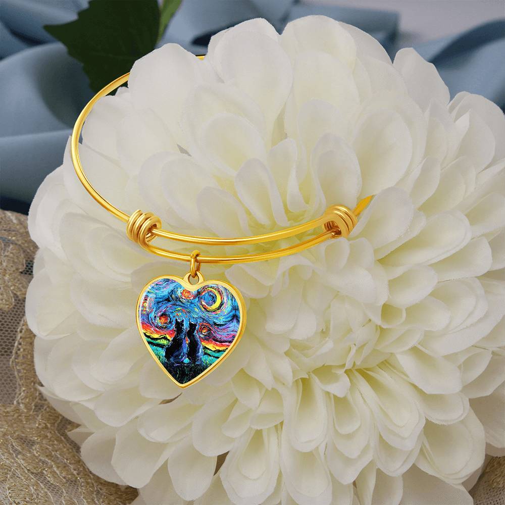 van Gogh's Cats Starry Night Heart Bangle Bracelet