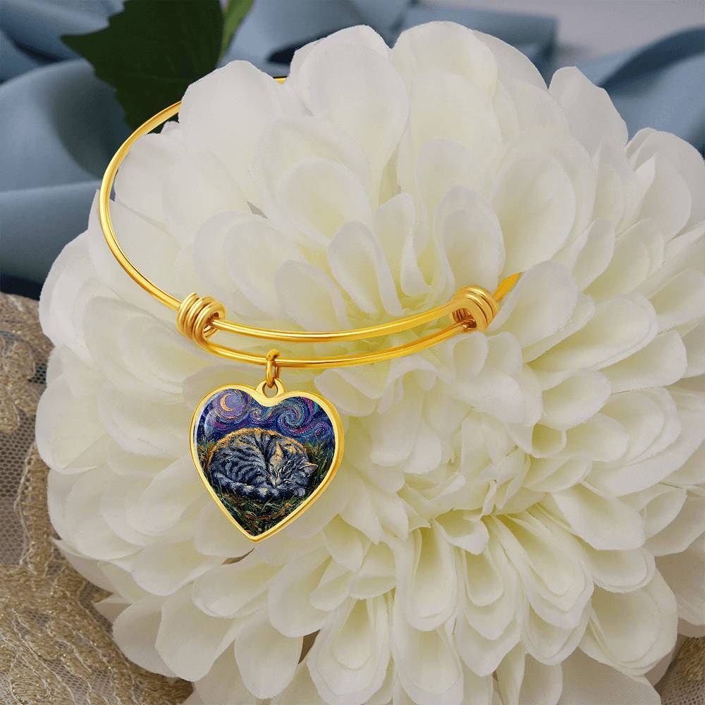 Sleepy American Shorthair Tabby Heart Bracelet