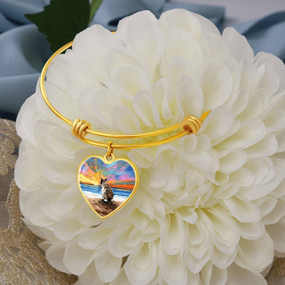 Beach Days - Snowshoe Cat Starry Night Heart Bangle Bracelet