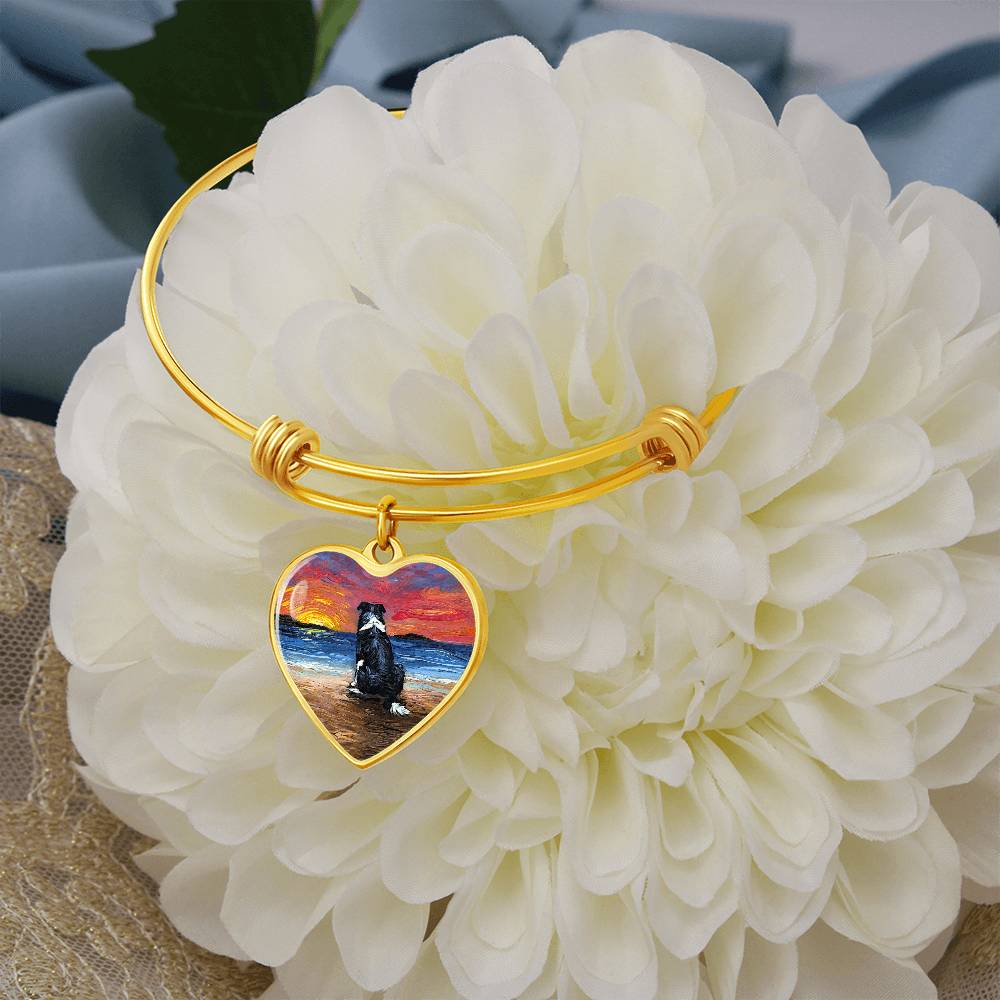 Beach Days - Border Collie Heart Bangle Bracelet
