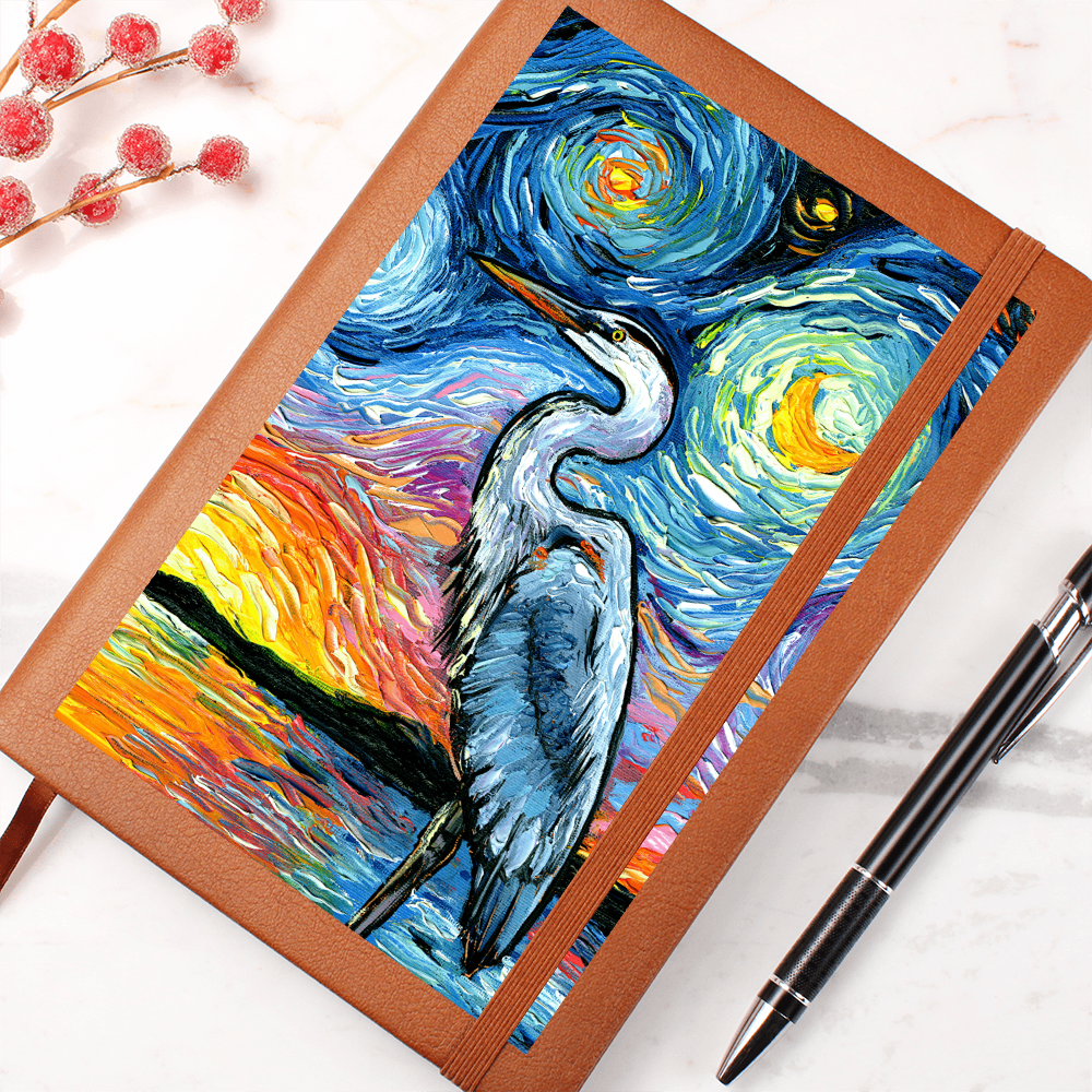 Blue Heron Starry Night Leather Journal