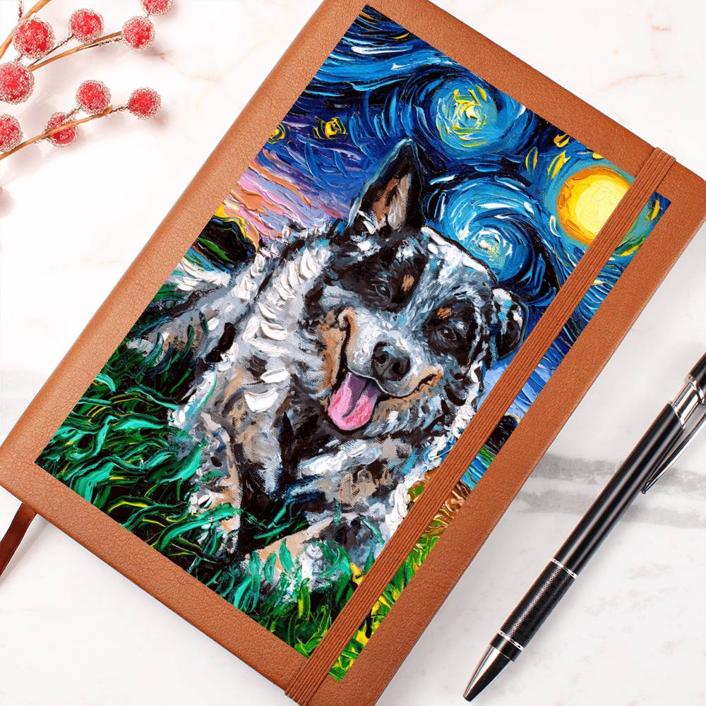 Blue Cattle Dog Starry Night Leather Journal