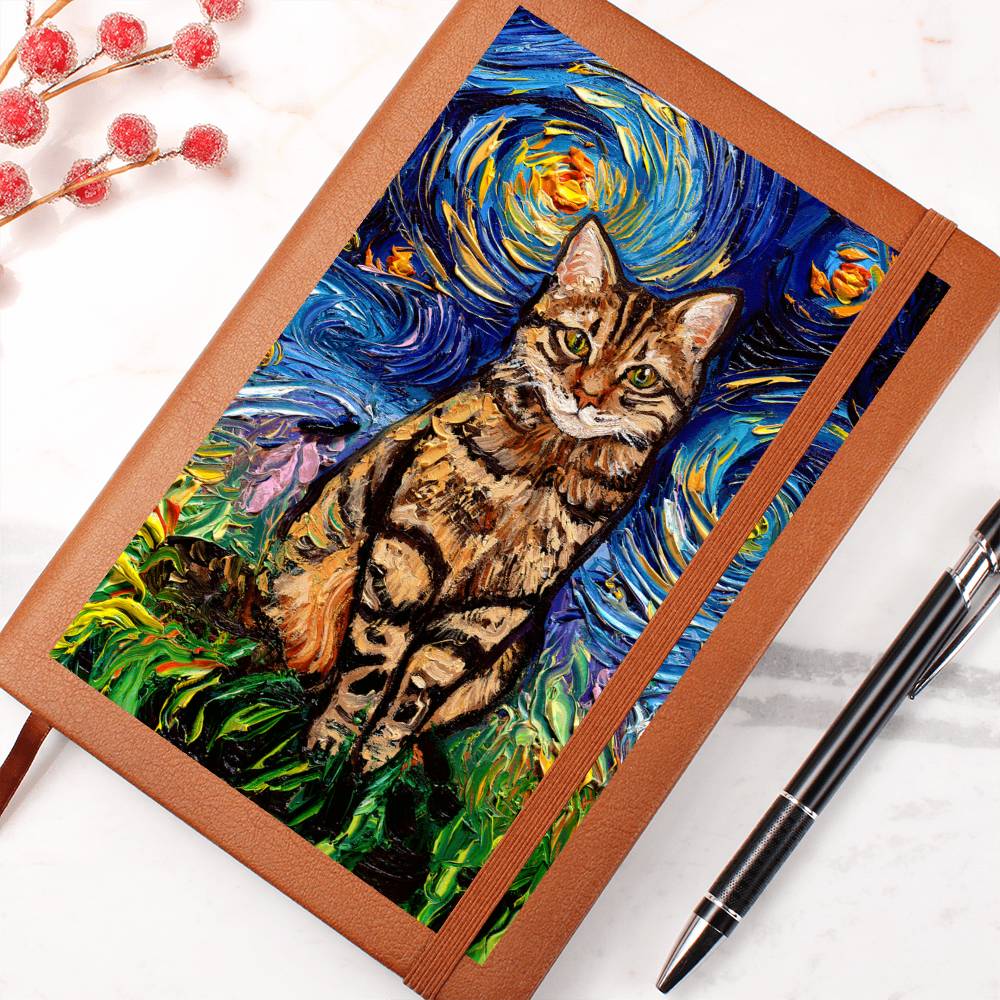 Brown Tabby Starry Night Leather Journal