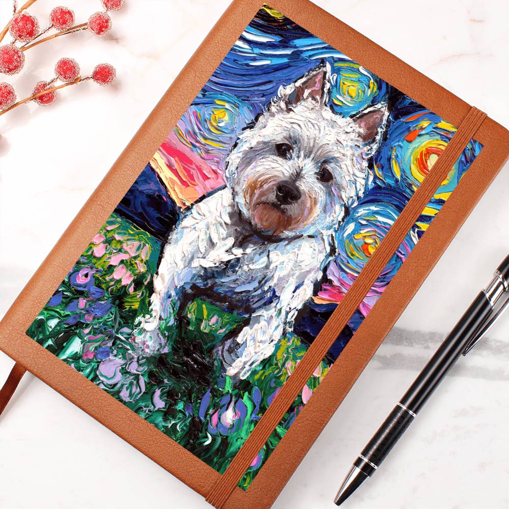 Westie and Flowers Leather Journal