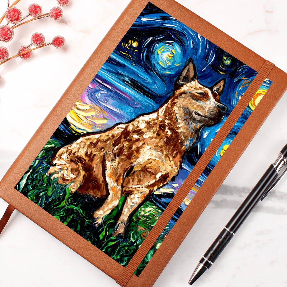 Red Heeler Starry Night Leather Journal
