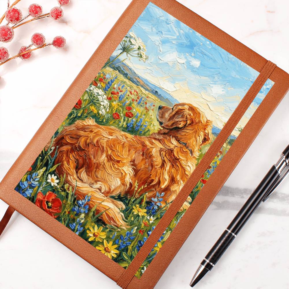 Amongst The Flowers - Golden Retriever Leather Journal