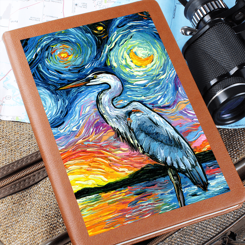 Blue Heron Starry Night Leather Journal