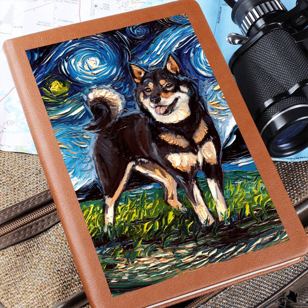 Black and Tan Shiba Inu Starry Night Leather Journal