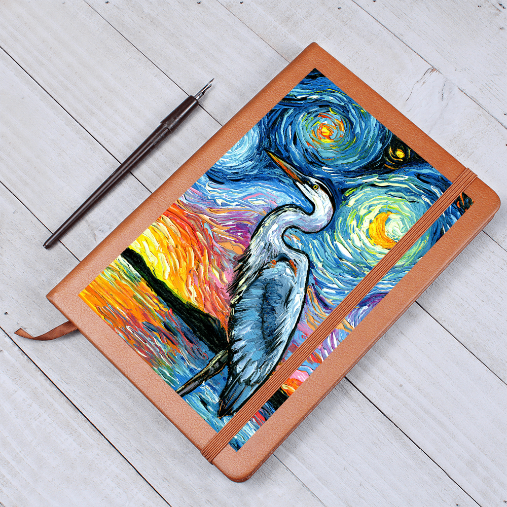 Blue Heron Starry Night Leather Journal