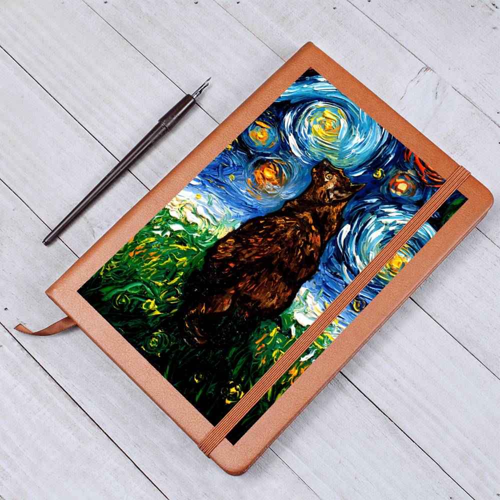 Tortoiseshell Cat Starry Night Leather Journal