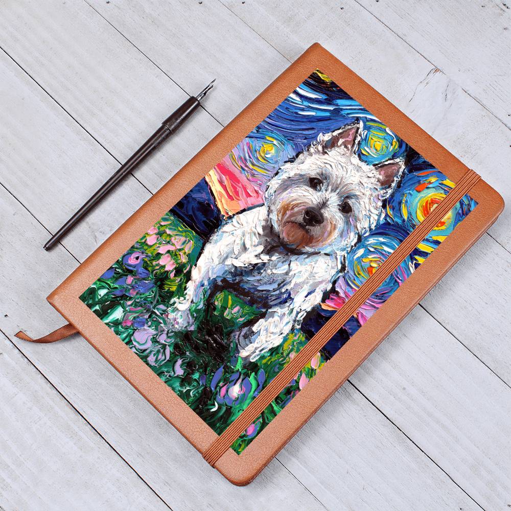 Westie and Flowers Leather Journal