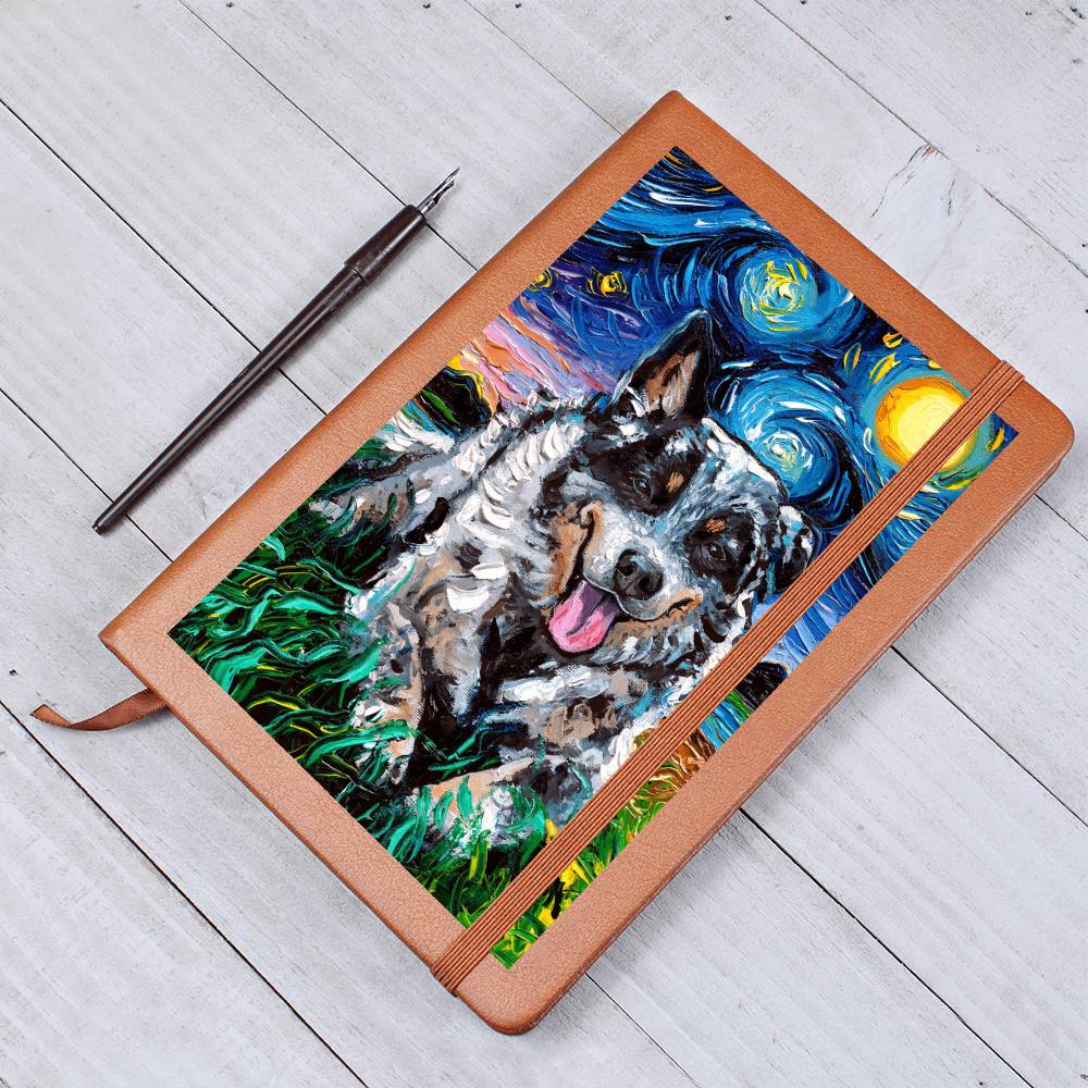 Blue Cattle Dog Starry Night Leather Journal
