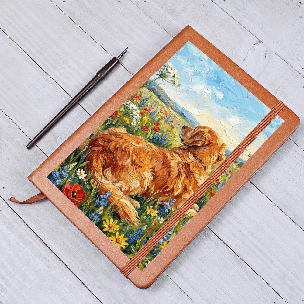 Amongst The Flowers - Golden Retriever Leather Journal