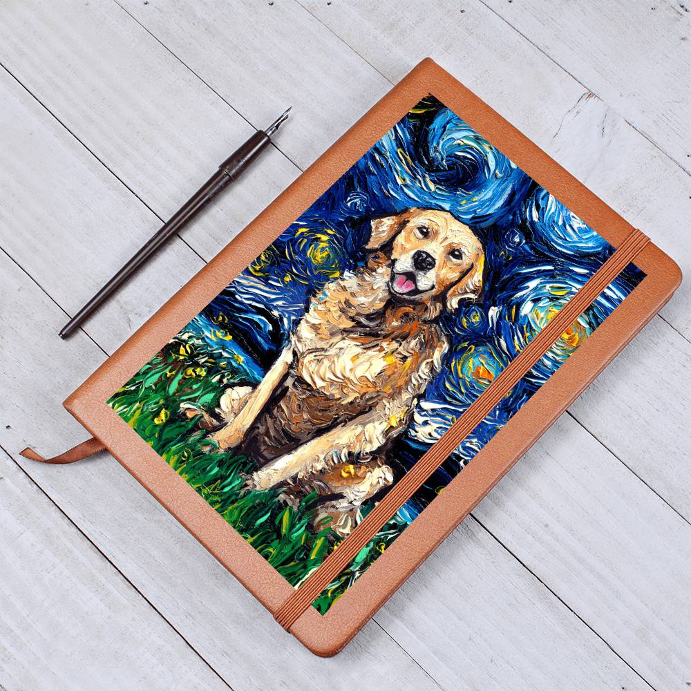 Golden Retreiver Starry Night Leather Journal