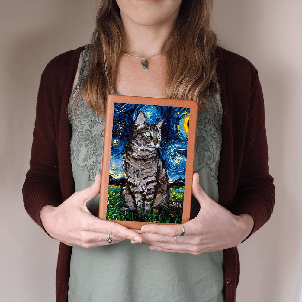 Tabby Cat Starry Night Leather Journal