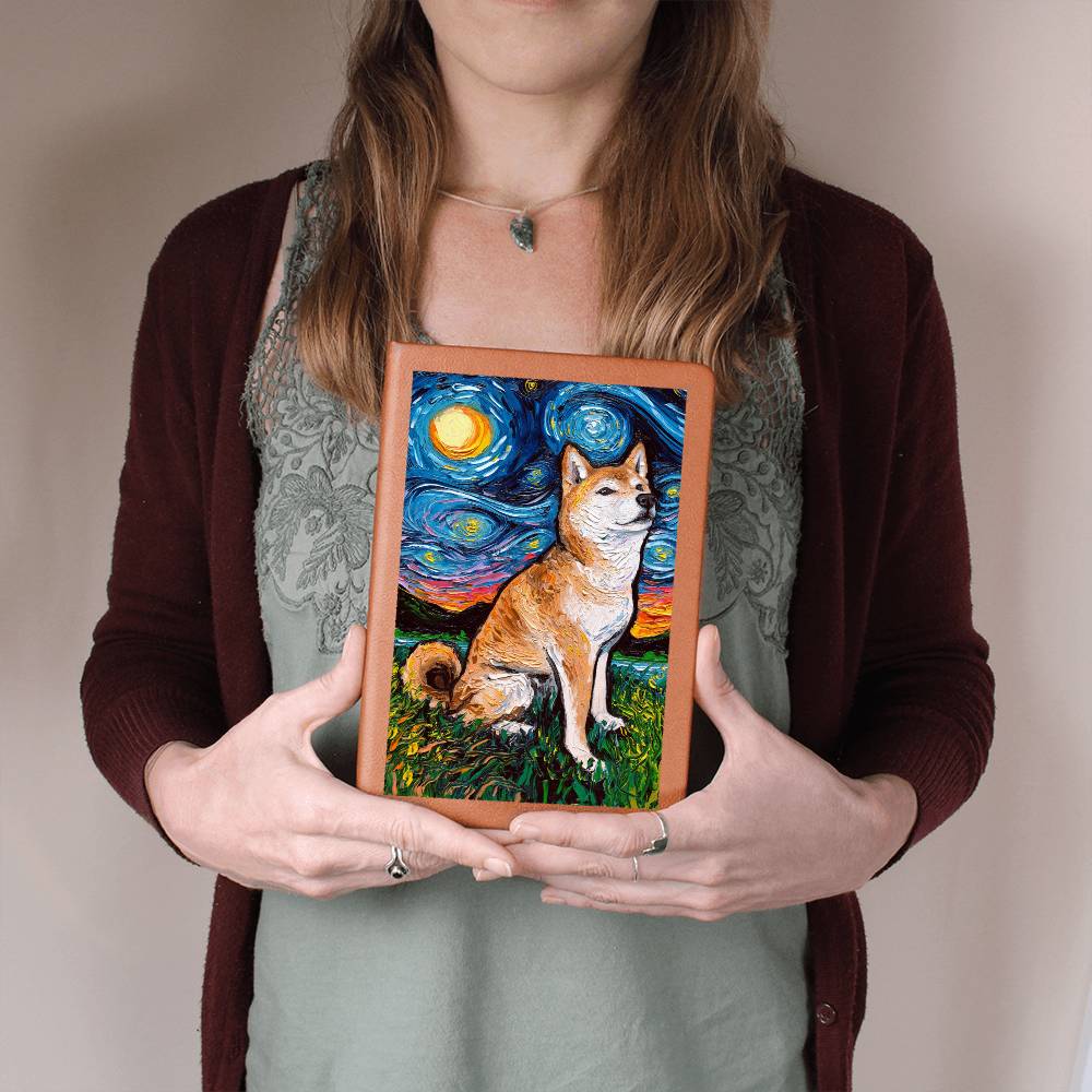 Shiba Inu Starry Night Leather Journal
