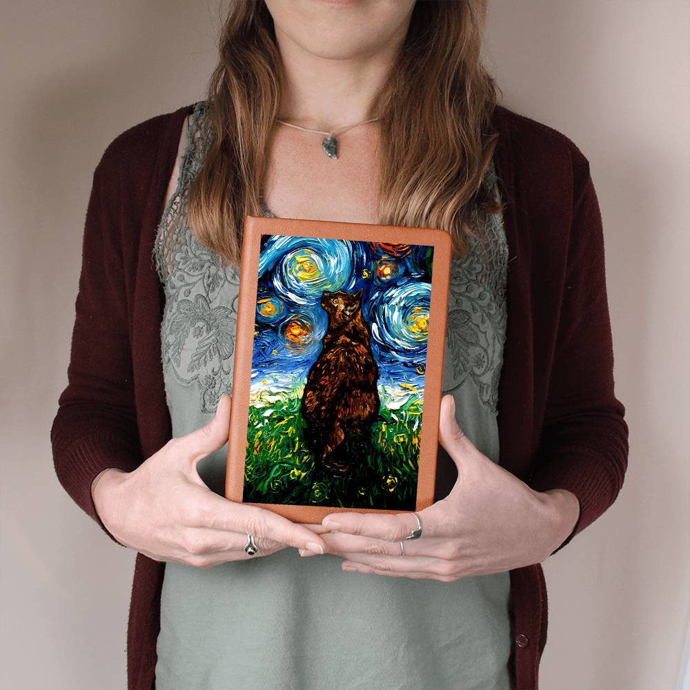 Tortoiseshell Cat Starry Night Leather Journal