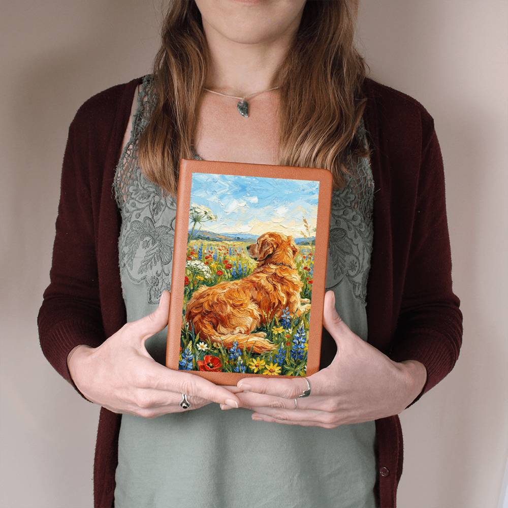 Amongst The Flowers - Golden Retriever Leather Journal