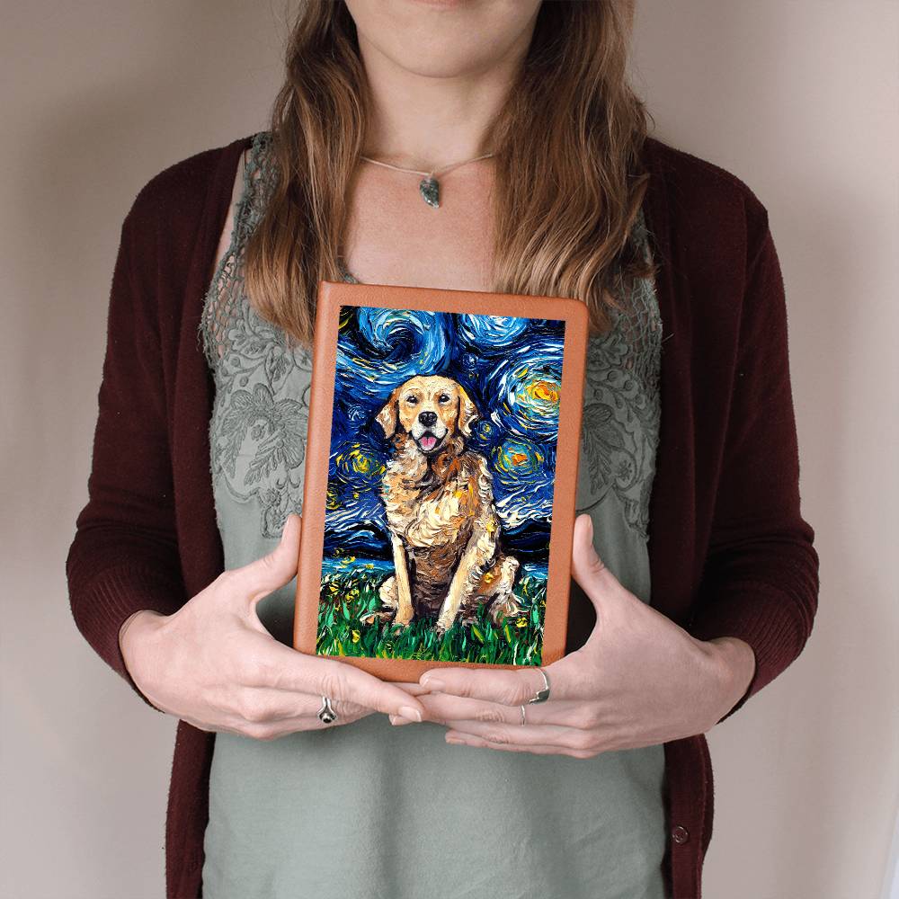 Golden Retreiver Starry Night Leather Journal