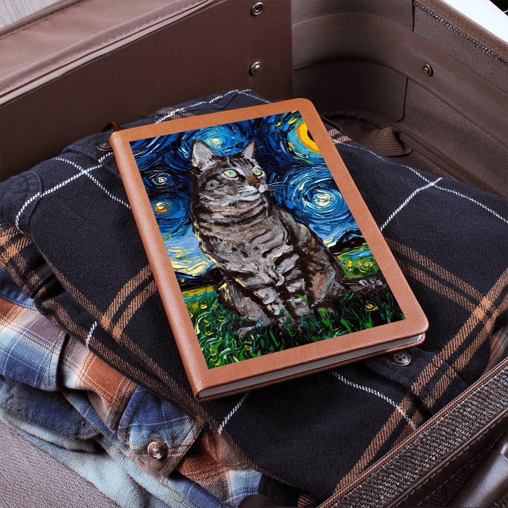 Tabby Cat Starry Night Leather Journal