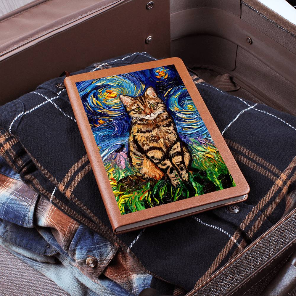 Brown Tabby Starry Night Leather Journal