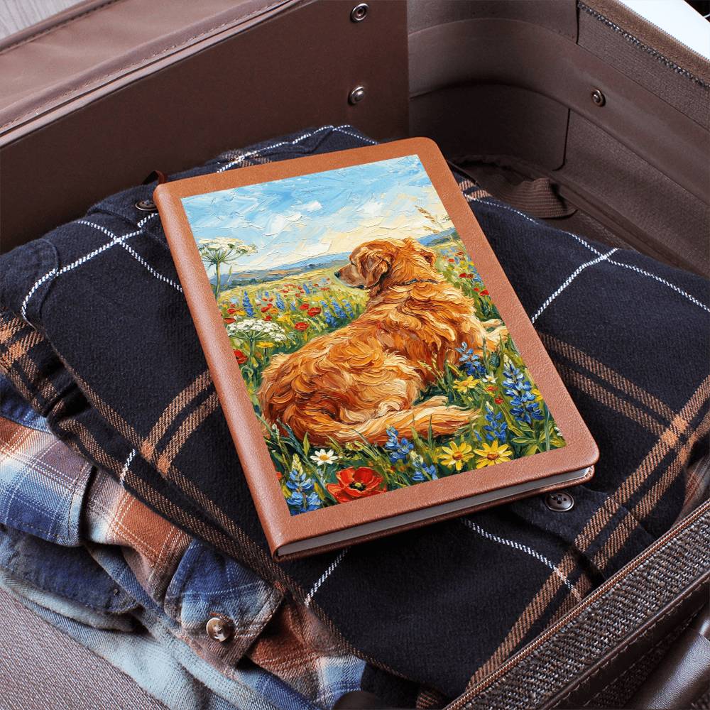 Amongst The Flowers - Golden Retriever Leather Journal