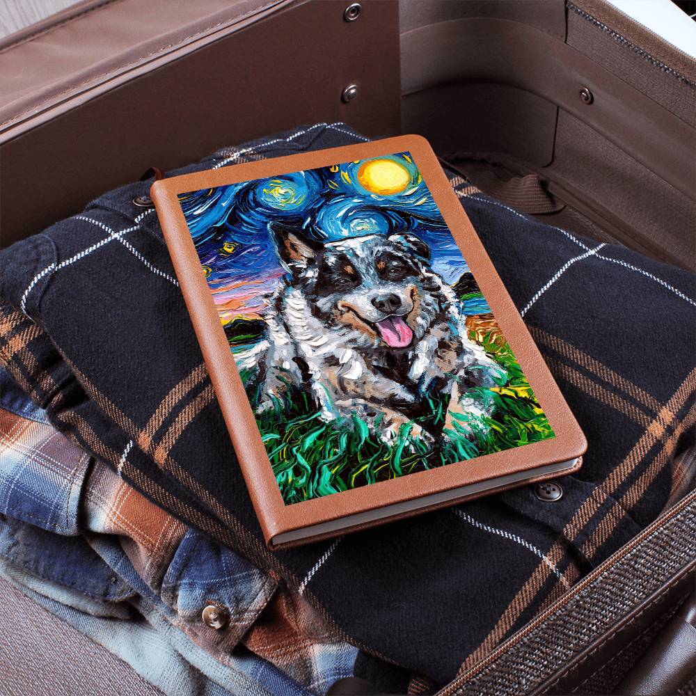 Blue Cattle Dog Starry Night Leather Journal