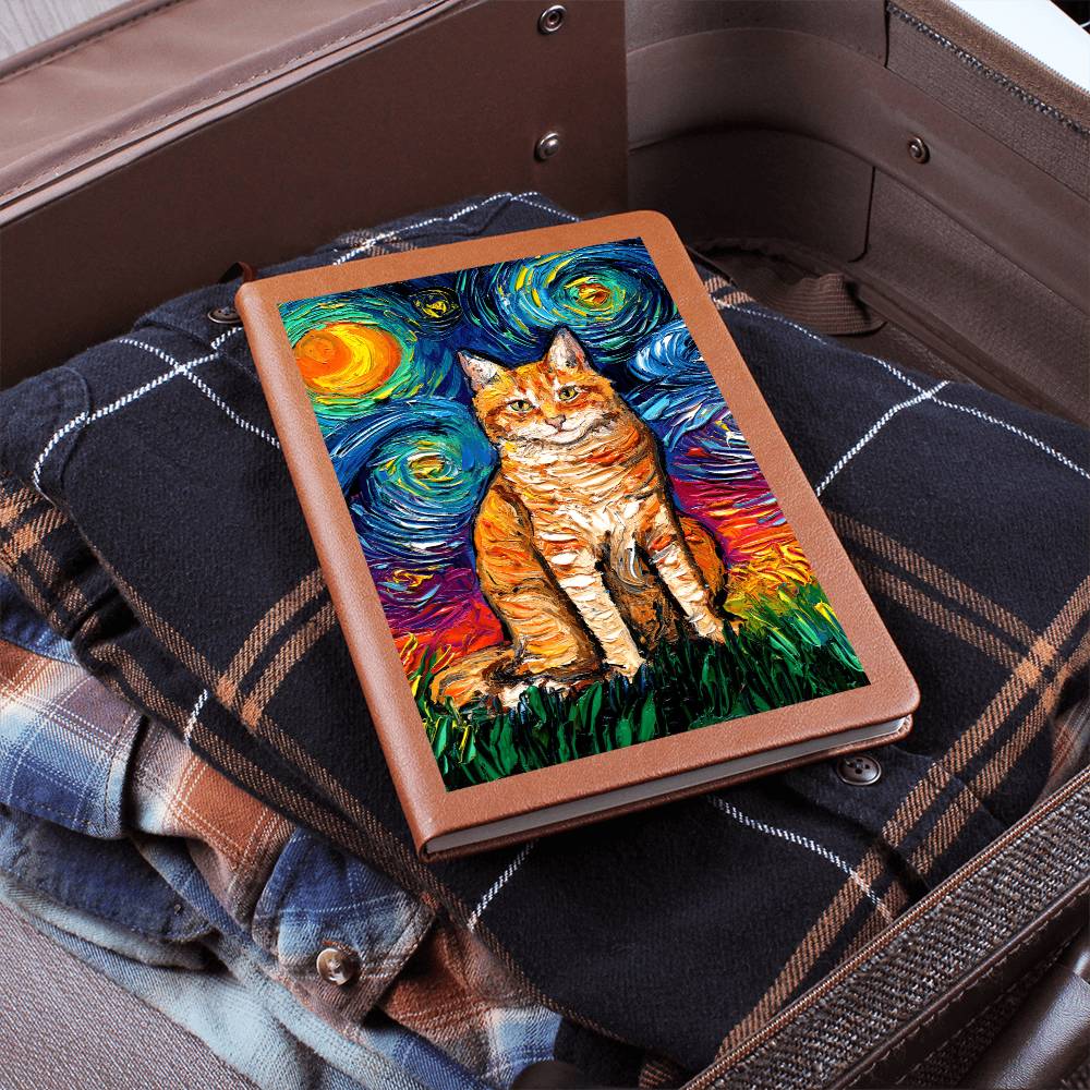 Seated Orange Tabby Leather Journal