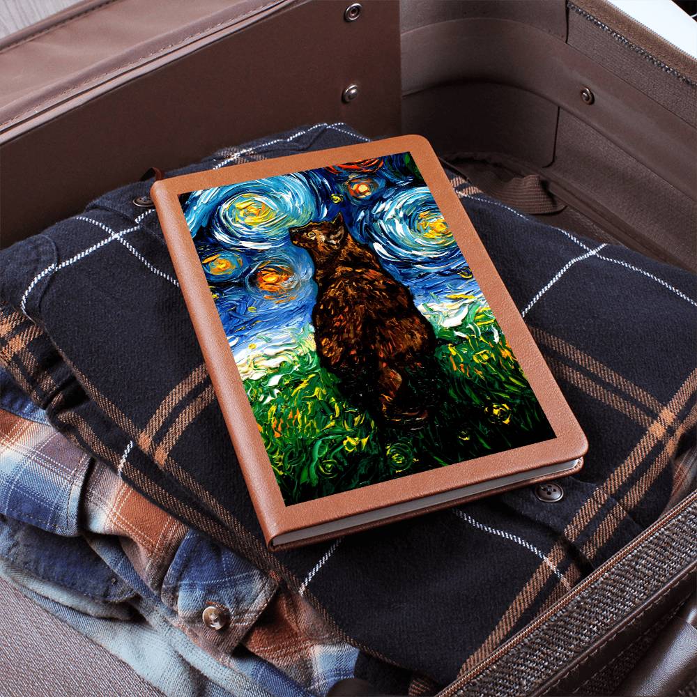 Tortoiseshell Cat Starry Night Leather Journal