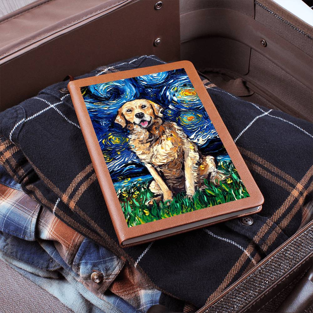 Golden Retreiver Starry Night Leather Journal