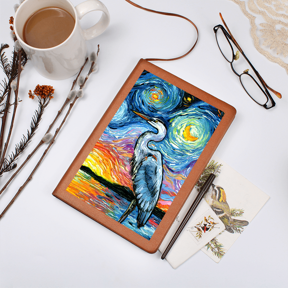 Blue Heron Starry Night Leather Journal