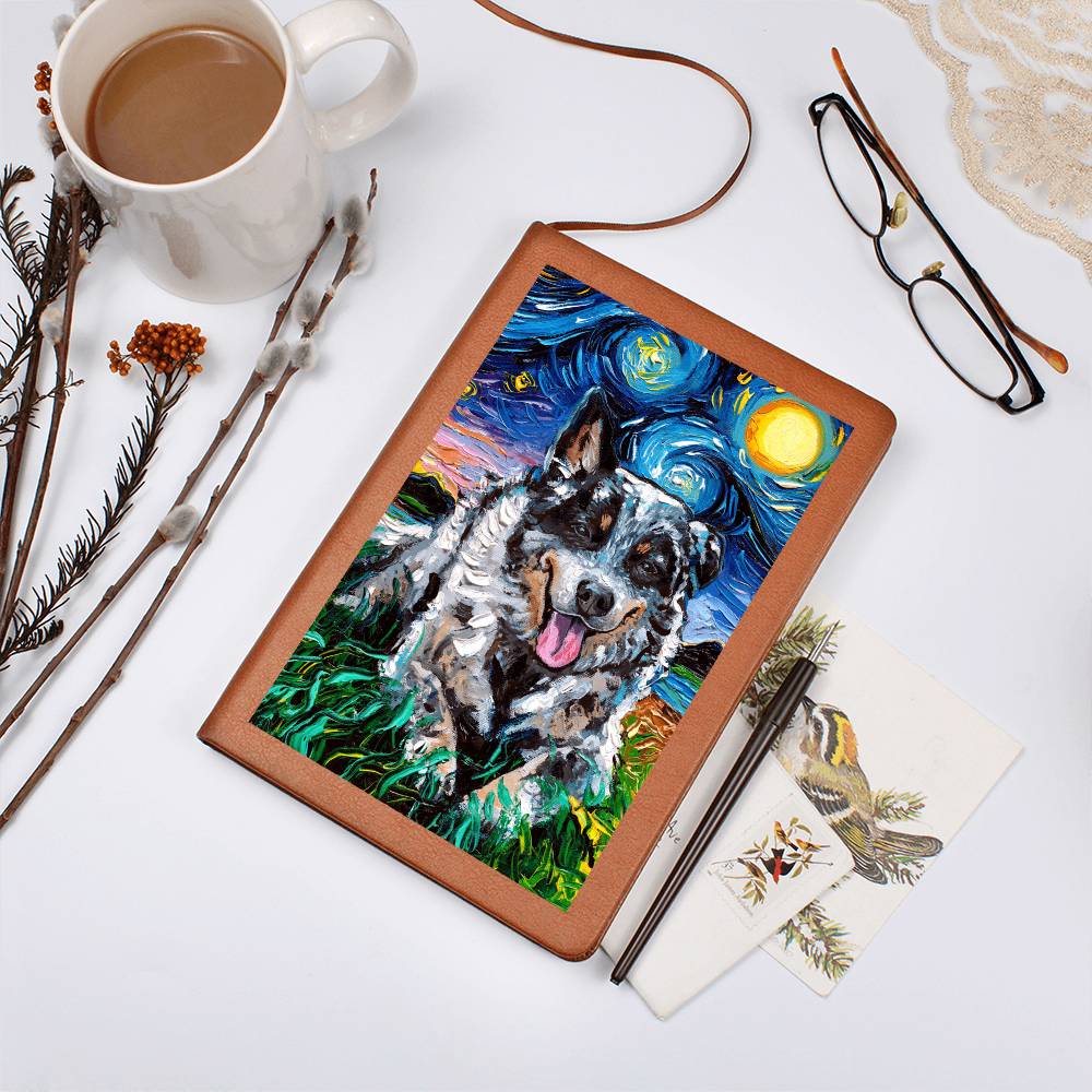 Blue Cattle Dog Starry Night Leather Journal