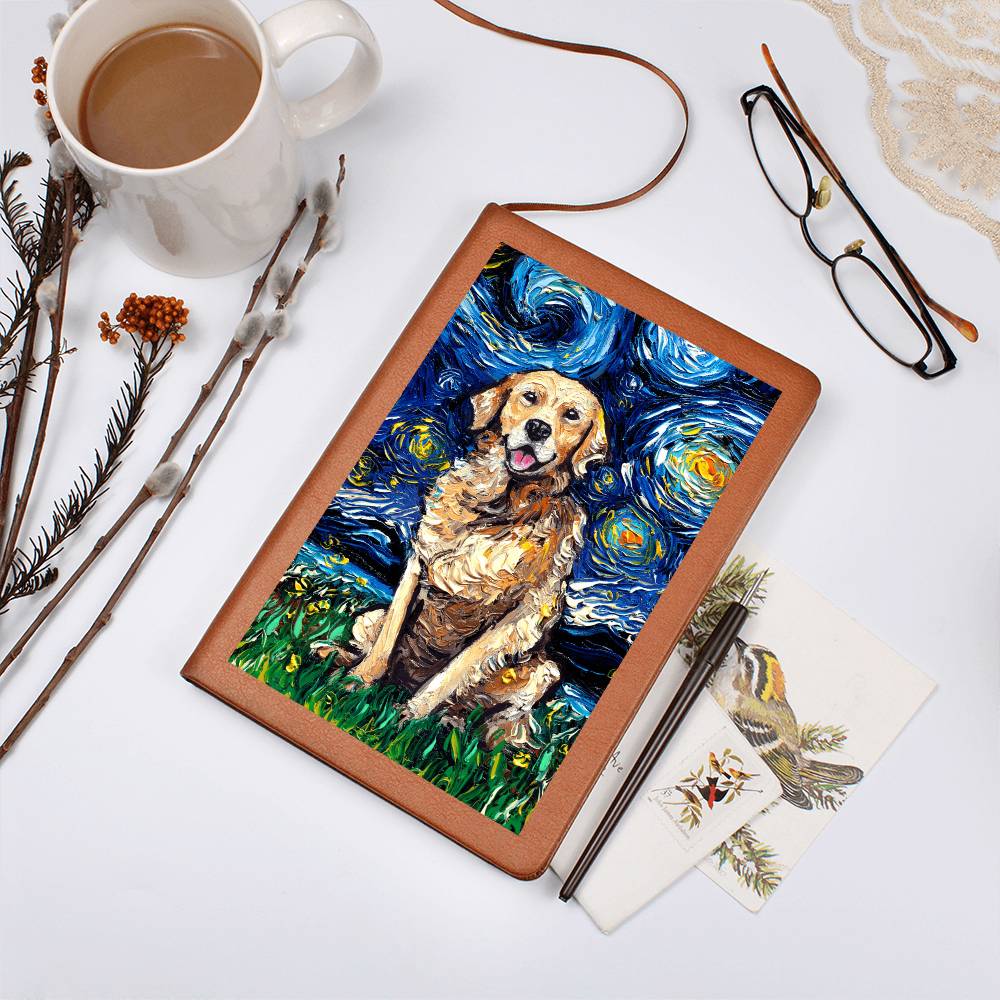 Golden Retreiver Starry Night Leather Journal